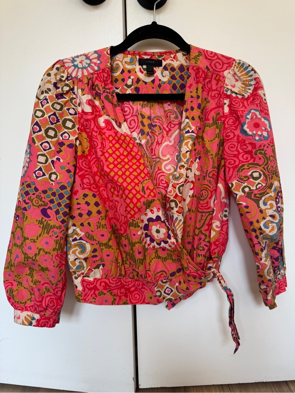 JCrew Pink Patterned Wrap Top